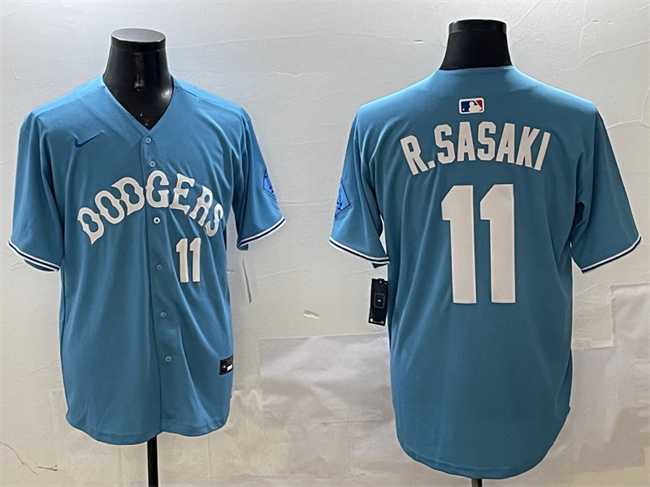 Mens Los Angeles Dodgers #11 Roki Sasaki Light Blue Limited Stitched Jersey